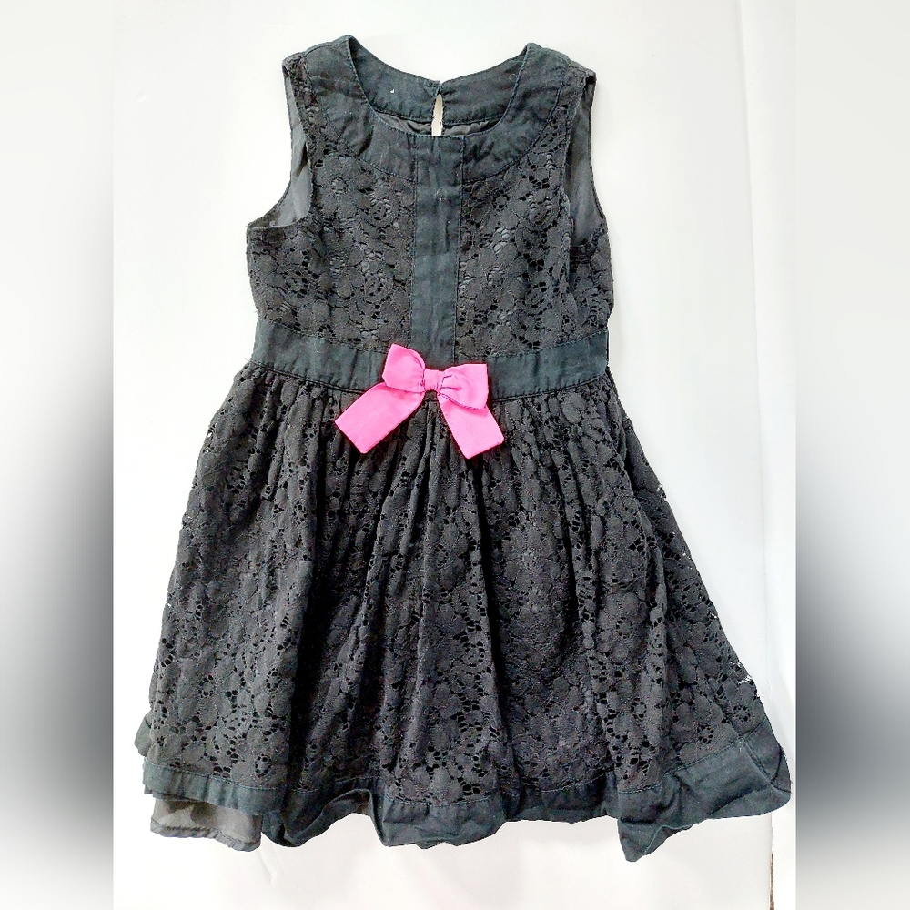 Black‎ Lace Dress Pink Bow Size 3t - Picture 3 of 5